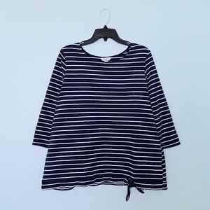 croft & barrow Navy & White Striped Tie Front Top